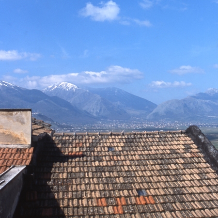 Over rooftops toward Valley of Diano, Sala Consilina, Italy